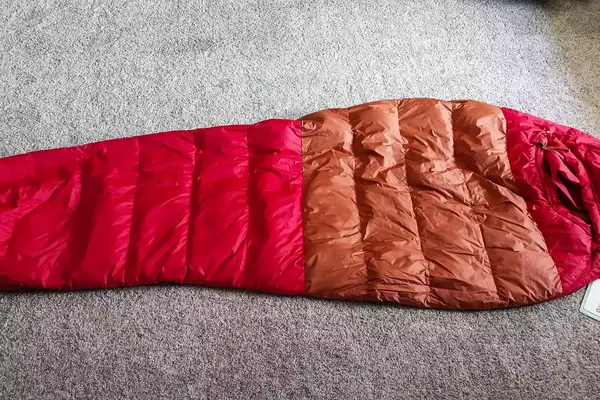 The Marmot Lost Coast 40° Sleeping Bag on carpet