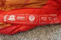 The information on the side of the Marmot Lost Coast 40° Sleeping Bag