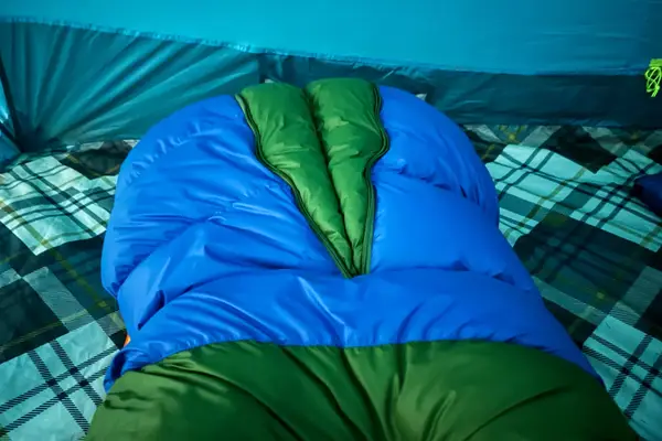 The Marmot Sawtooth 15 Sleeping Bag inside a tent