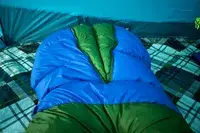 The Marmot Sawtooth 15 Sleeping Bag inside a tent