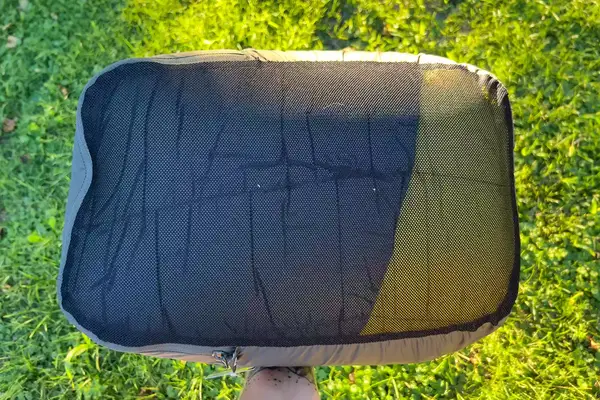 The Sea to Summit Spark Down Sleeping Bag inside a storage bag 