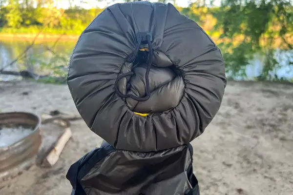 The Sea to Summit Spark Down Sleeping Bag inside a storage bag