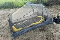 The Sea to Summit Spark Down Sleeping Bag inside a tent