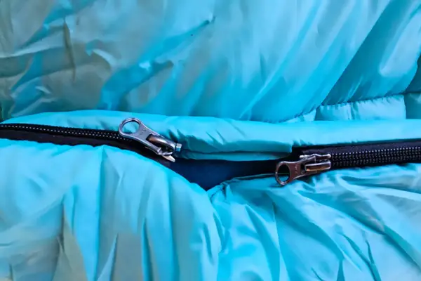 A close-up of the zipper on the Coleman Flatlands Fleece 30°F Double Sleeping Bag