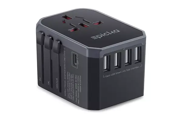 EPICKA Universal Travel Adapter One International Wall Charger AC Plug Adaptor with 5.6A Smart Power and 3.0A USB Type-C for USA EU UK AUS (Grey)