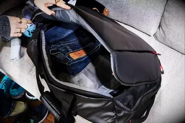 Inside of Samsonite Ecodiver Small Duffel packed 