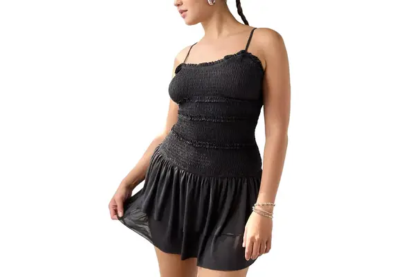 Urban Outfitters UO Heide Smocked Drop Waist Mini Dress