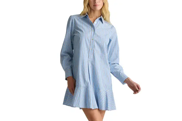 Quince 100% Organic Cotton Poplin Drop Waist Shirt Dress
