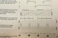 A page of guitar tablature and notations showing chords and strumming patterns for a song printed from JADENS Bluetooth Thermal Printer
