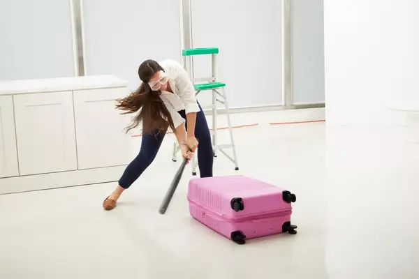 Person pulling a Samsonite Winfield 2 Hardside Luggage With Spinner Wheels through cones