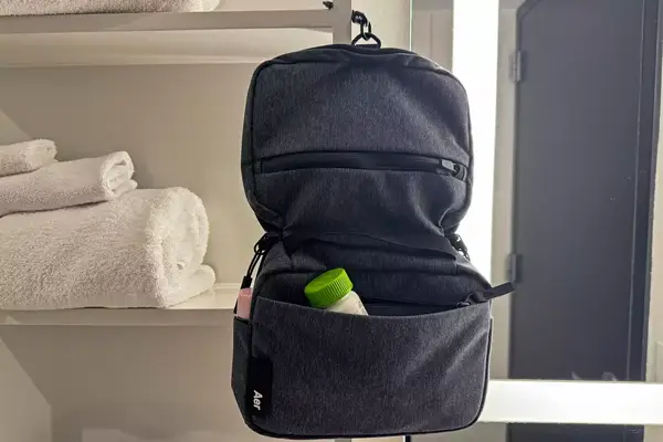 The Aer Travel Kit 2 hangs from a hook