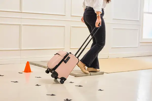 A person pulling the Calpak Luka Soft-sided Mini Carry-on Luggage during a test