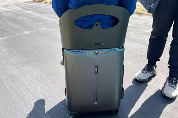The back of a person sitting on the MiaMily Carry-On