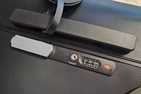 A close-up of the lock system on the MiaMily Check In