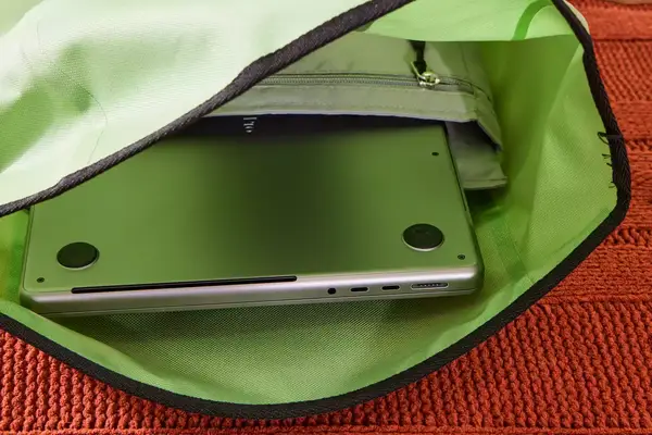 A laptop is seen inside the Ortlieb Velocity PS Pack 17L
