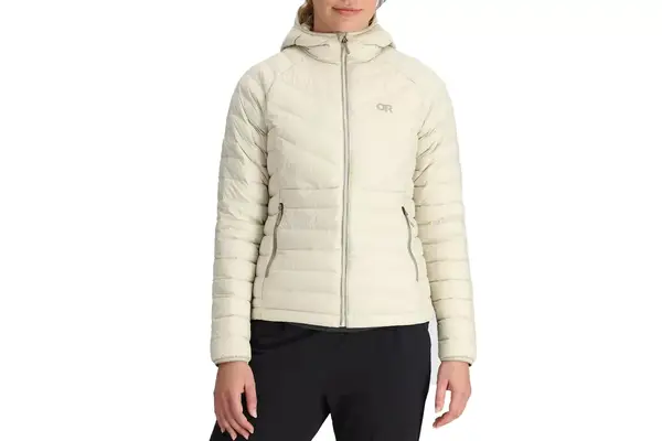 A close-up of a zipped Lole Claudia Down Jacket