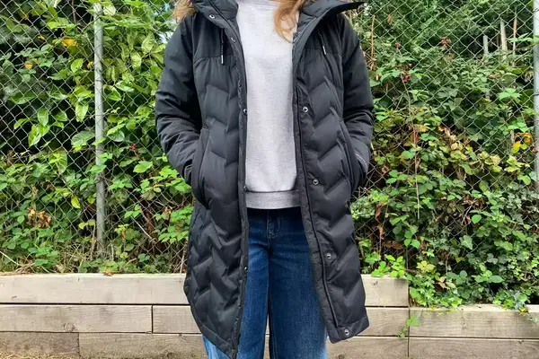 A person wearing an opened Columbia Women