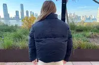 The back of the Canada Goose Garnet Cropped Puffer