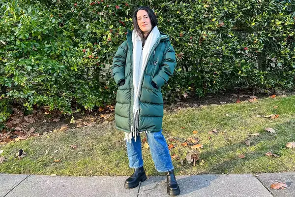A person wears a Kari Traa Rongve Parka outdoors