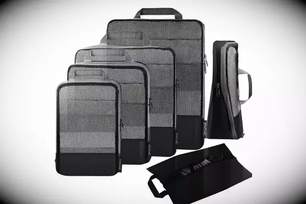 BAGAIL 4 Set/6 Set/8 Set Compression Packing Cubes Travel Accessories Expandable Packing Organizers(Black HalfMesh 6 Set)