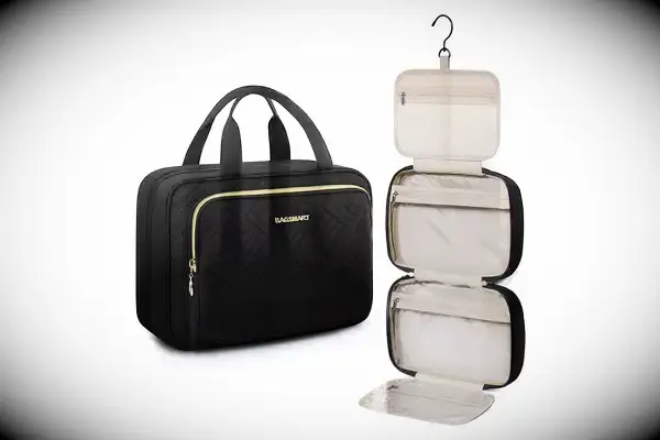 Amazon BAGSMART Travel Toiletry Bag Hanging Travel Makeup Organizer Cosmetic Bag Makeup Bag for Full Sized Toiletries, Basic-Black