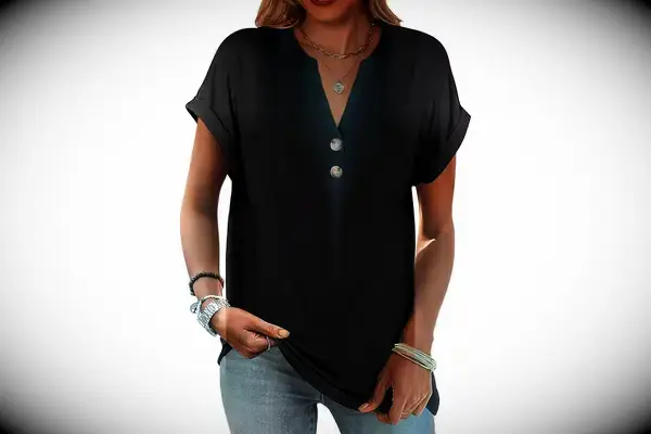 ANRABESS Womens Short Sleeve Henley Tops V Neck Dressy Casual Loose