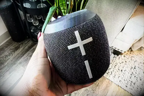 A person holds up the Ultimate Ears Wonderboom 3