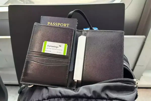 Passports and documents inside the Quince Nappa Leather RFID Blocking Passport Holder
