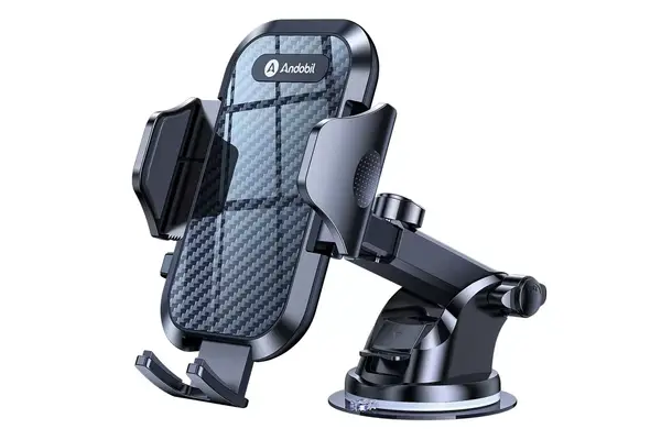 A person putting on the Ostrich Pillow Go Neck Pillow