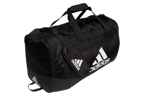 adidas Unisex Adult Defender 4.0 Duffel, Durable Athletic Sports Gym Travel Bag for Men and Women, Black/White, Medium (66 L)