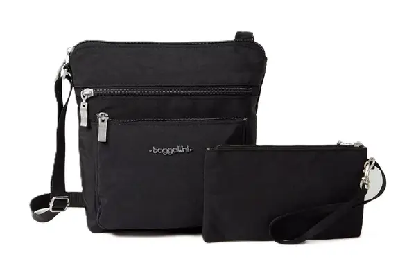 Baggallini Pocket Crossbody Bags for Women 8x8 Small Lightweight Durable Nylon Water-Resistant Travel Purse W/RFID Wristlet