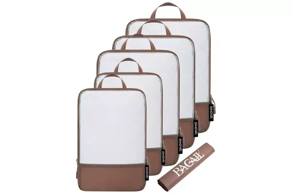 BAGAIL 4 Set/6 Set Ultralight Compression Packing Cubes Packing Organizer for Travel Accessories Luggage Suitcase Backpack(70D 6Set Mesh Brown)