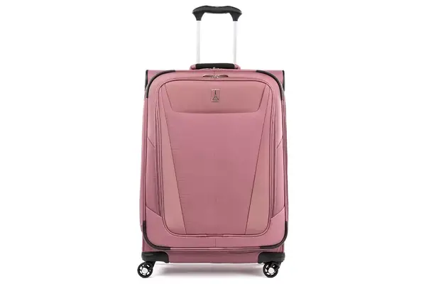 Travelpro Maxlite 5 Softside Expandable Checked Luggage with 4 Spinner Wheels, Lightweight Suitcase, Men and Women, Dusty Rose Pink, Checked Medium 25-Inch