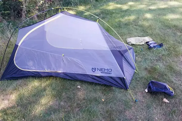 The logo on the side of the Nemo Hornet Osmo Ultralight Backpacking Tent