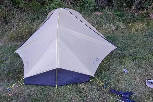 The Nemo Hornet Osmo Ultralight Backpacking Tent with the cover on