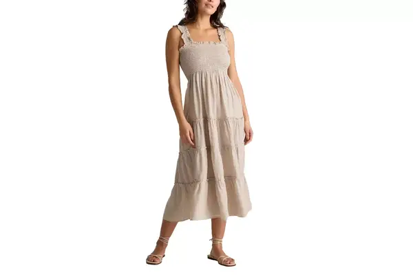 Quince 100% European Linen Smocked Midi Dress