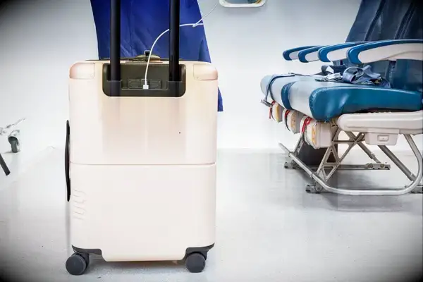 USB cord plugged into the July Carry On