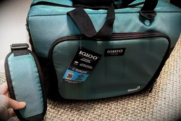 The Igloo Latitude Snapdown 36-Can Cooler Bag with the tags on