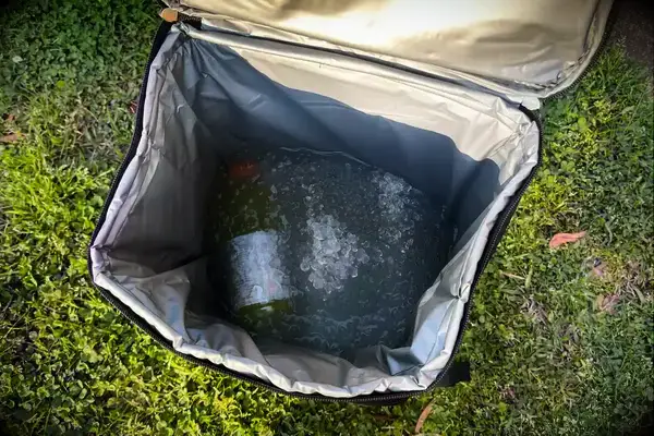 dbest Products Ultra Compact Cooler filled with ice and drinks