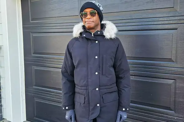 A front view of a person wearing the Basin and Range Men