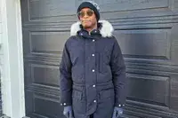 A front view of a person wearing the Basin and Range Men