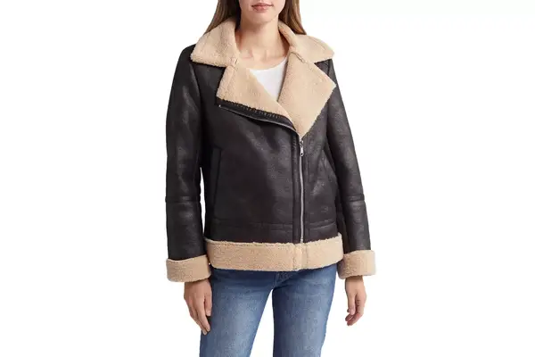 Sam Edelman Faux Leather & Faux Shearling Moto Jacket 