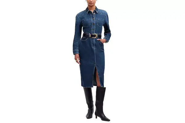 Denim Western Midi Shirtdress in Laselle Wash