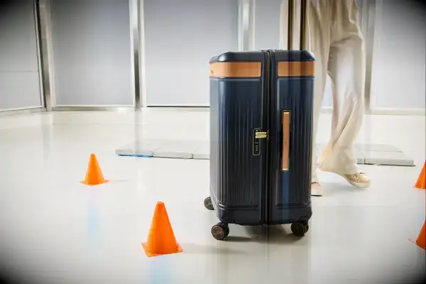 A person wheels the Hartmann Reserve Medium Expandable Trunk between cones