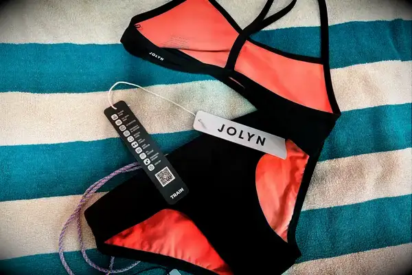 The Jolyn Jocelyn Bikini Top and Jolyn Andy Bikini Bottom with the tags on
