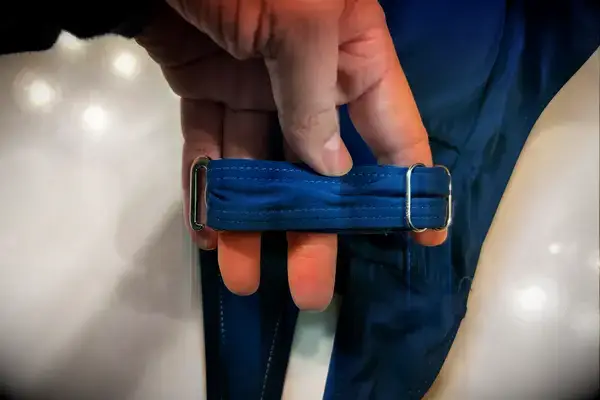 Close up of the strap of the Tempt Me Women Two Piece Vintage Swimsuit Retro Halter Ruched High Waist Bikini with Bottom