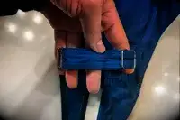 Close up of the strap of the Tempt Me Women Two Piece Vintage Swimsuit Retro Halter Ruched High Waist Bikini with Bottom