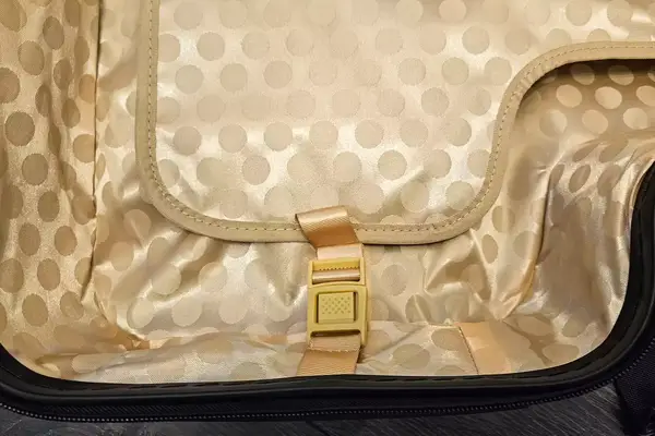 A close-up of the inside fabric of the Younglingz Ride On Suitcase