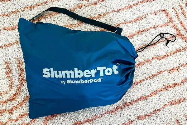 The branded SlumberPod Slumber Tot Inflatable Toddler Bed storage bag