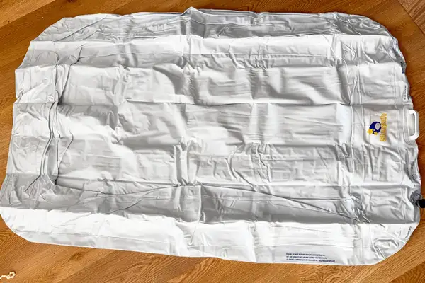 The Sleepah Inflatable Toddler Travel Bed before inflating